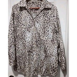Chico's Leopard Animal print No-Iron  Button-Up Shirt Size 2/ 12 Large W…